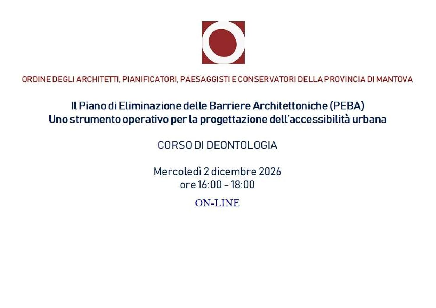 CORSO DI DEONTOLOGIA ON-LINE – 2 dicembre 2026